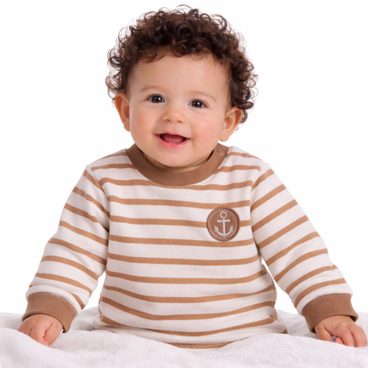 Langarmshirt Baby T-Shirt Erstlingsshirt in Beige gesztreift Pulli