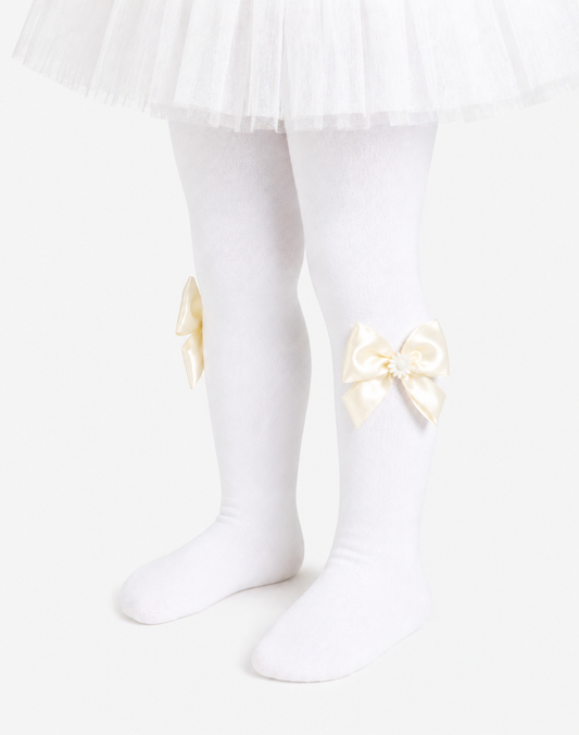 Baby Strumpfhose in Weiß mit Schleifen für Taufe
