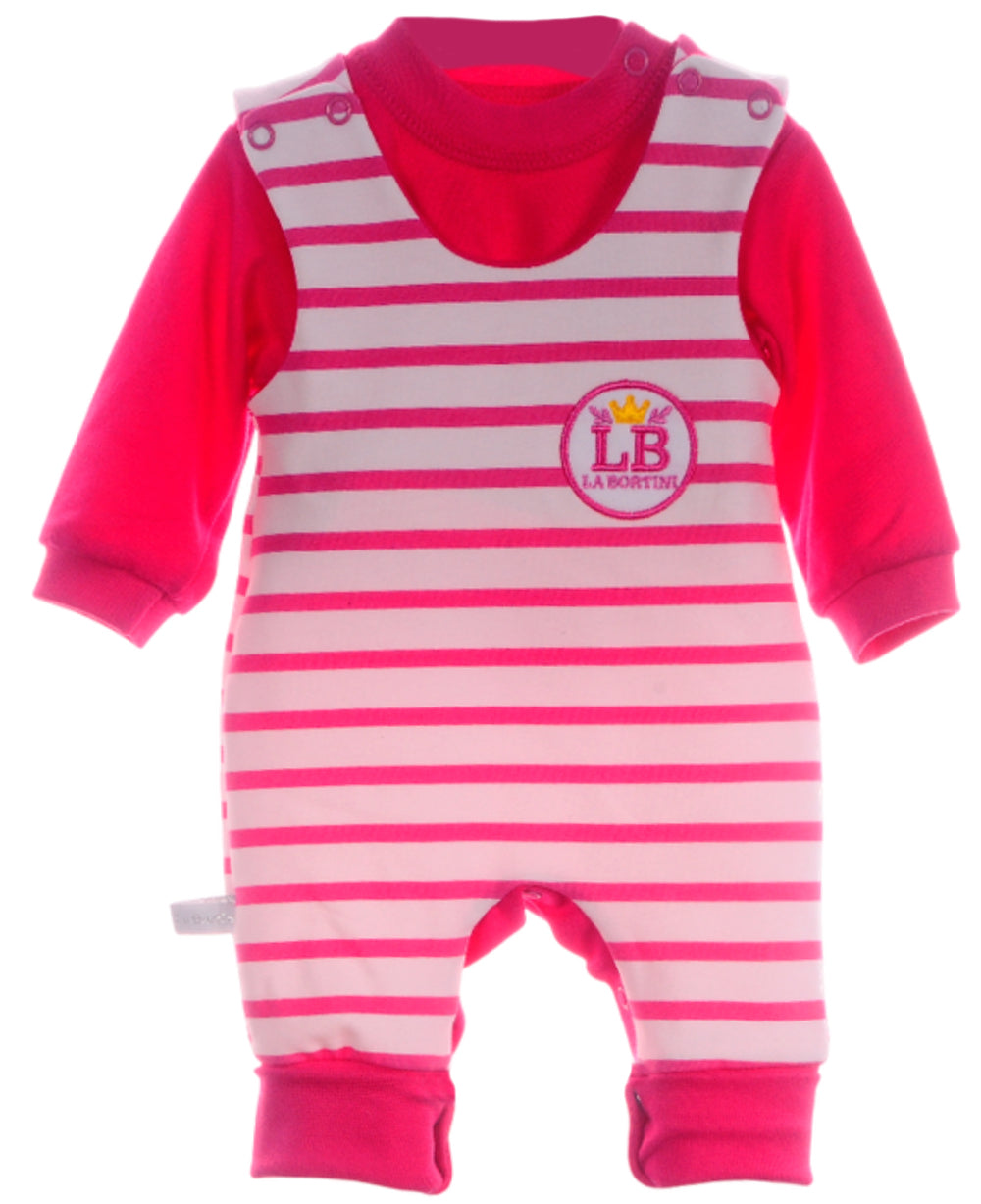Baby Anzug 2-teilig in Weiß-Pink Strampler und Langarmshirt