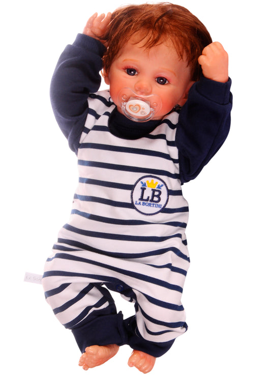 Baby Anzug 2-teilig in Weiß-Blau Strampler und Langarmshirt