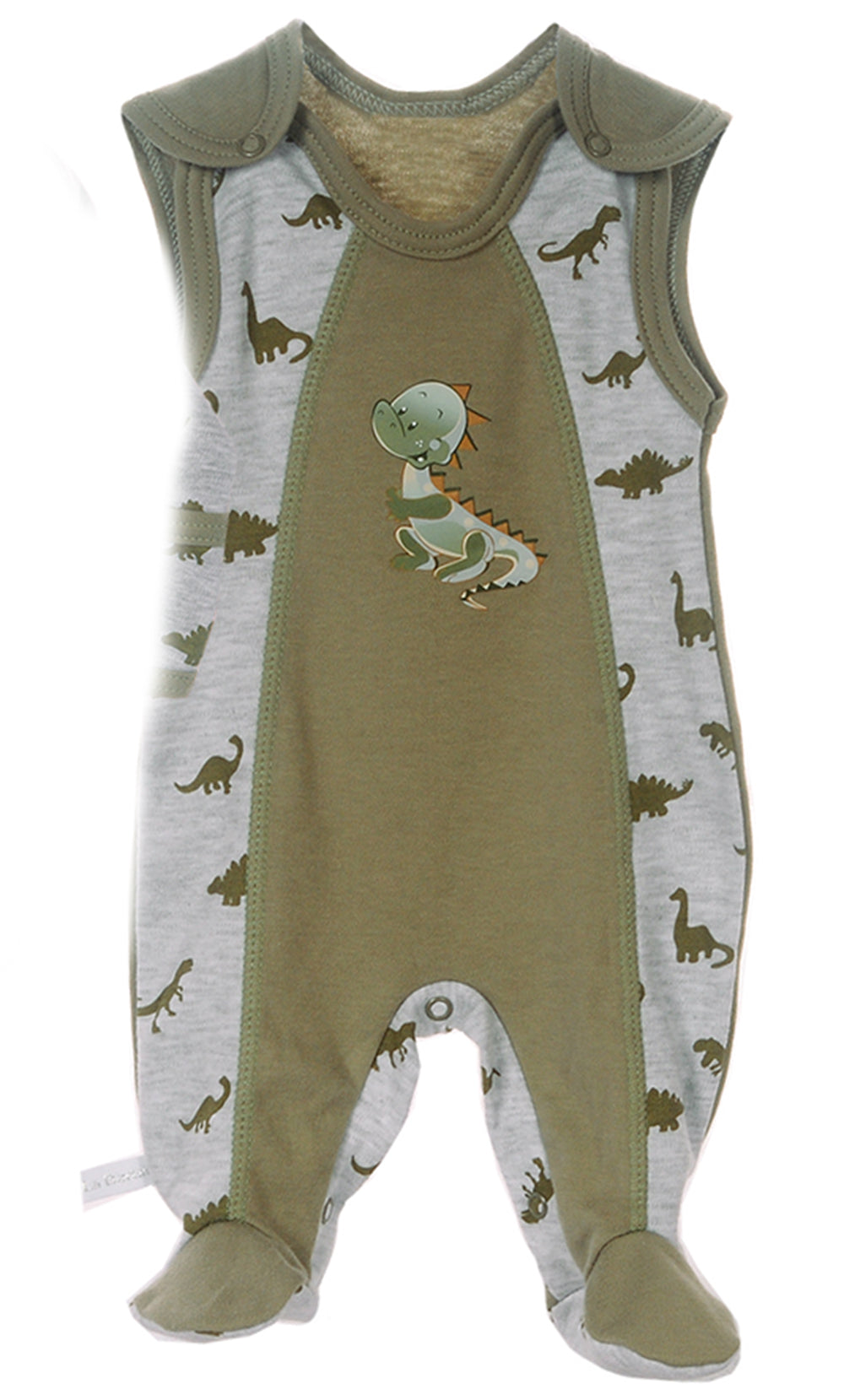 Wickelbody und Strampler Baby Set 2Tlg in Grau Khaki mit Dinos Muster