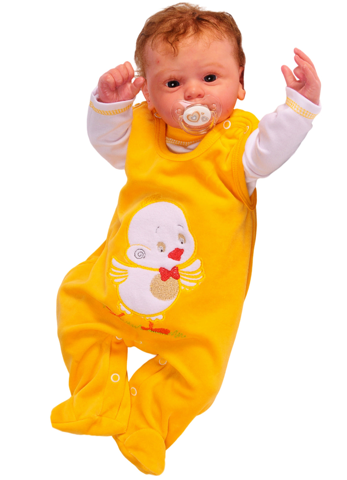 Strampler und Shirt Baby Anzug in Gelb mit Entchen aus Velours