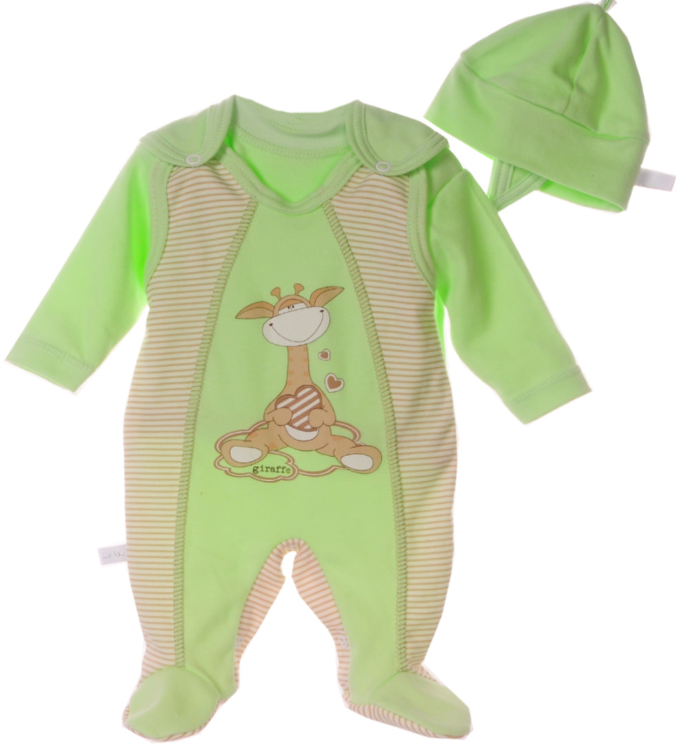 Strampler Mütze und Hemdchen Baby Anzug in grün mit Giraffe