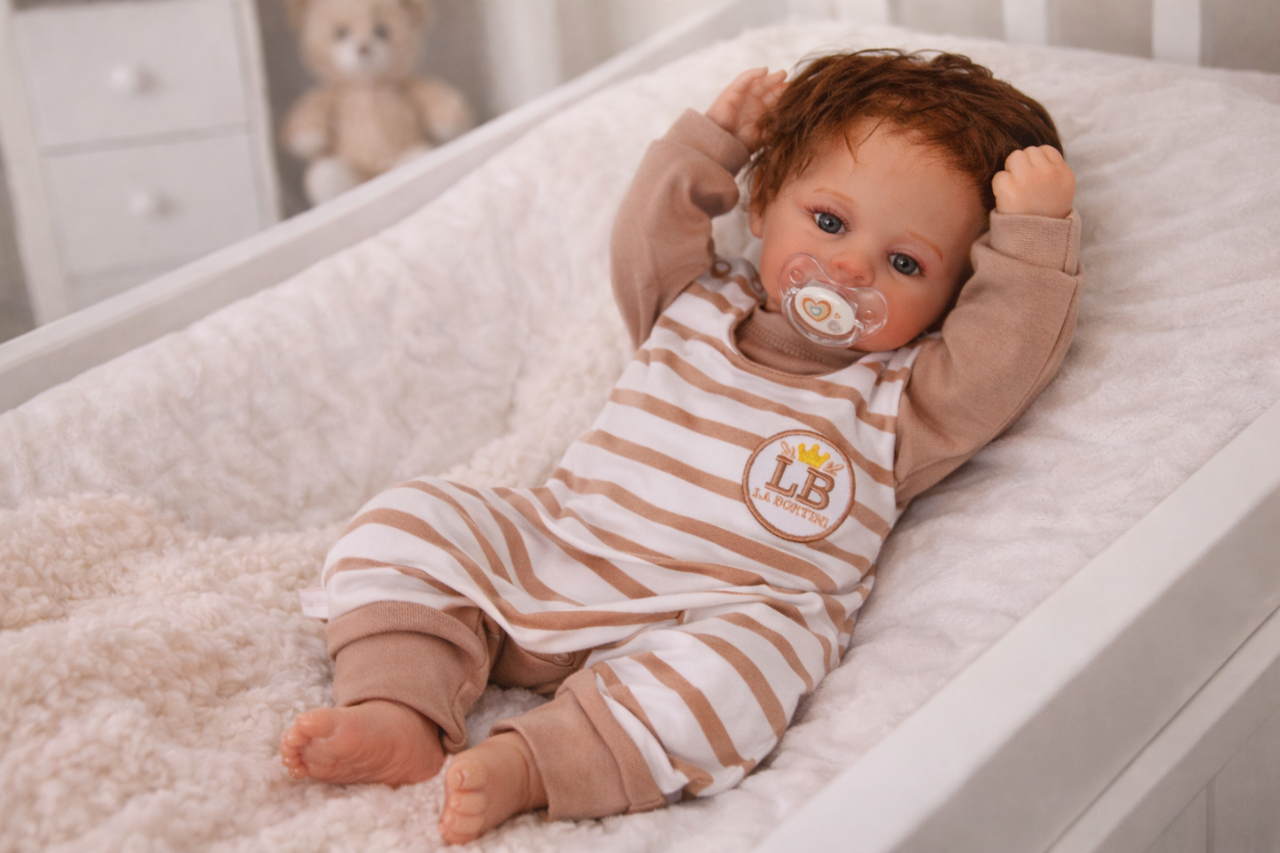 Baby Anzug 2-teilig in Weiß-Beige Strampler und Langarmshirt