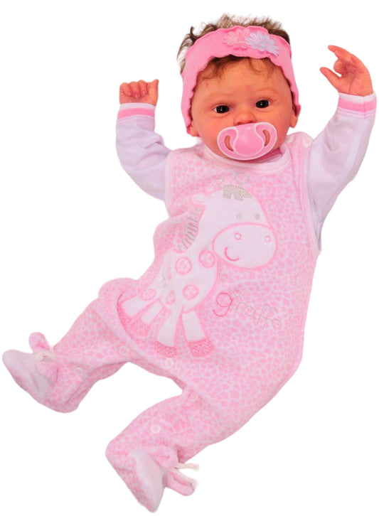 Strampler und Shirt Baby Anzug aus Velours in Rosa mit Giraffen