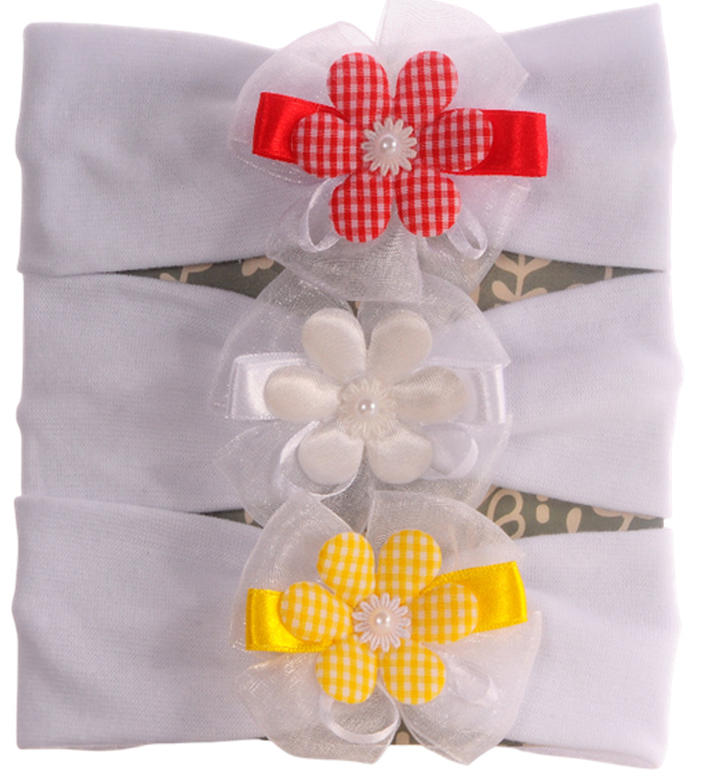 Baby Stirnbänder 3er Pack Stirnband in Weiß mit bunten Blumen