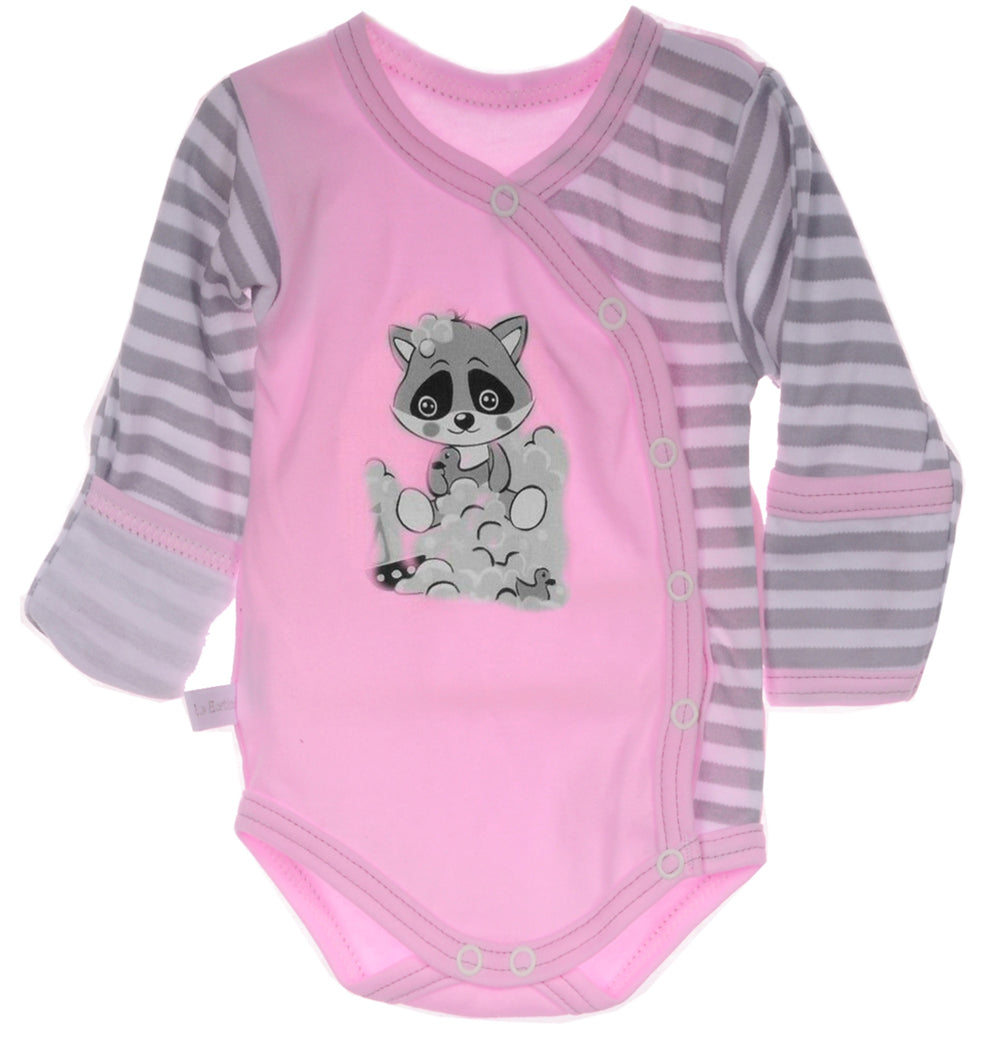Wickelbody Body mit Kratzschutz in Rosa mit Waschbär Print
