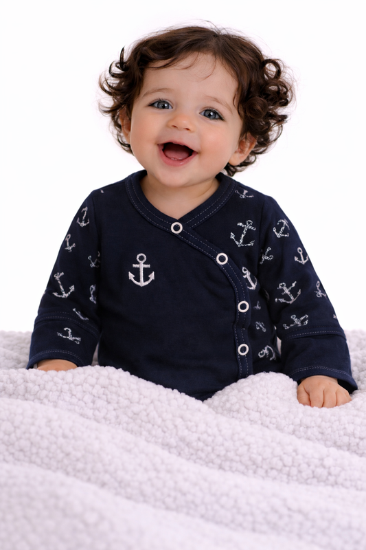 Body Baby Wickelbody mit Anker Muster in Blau