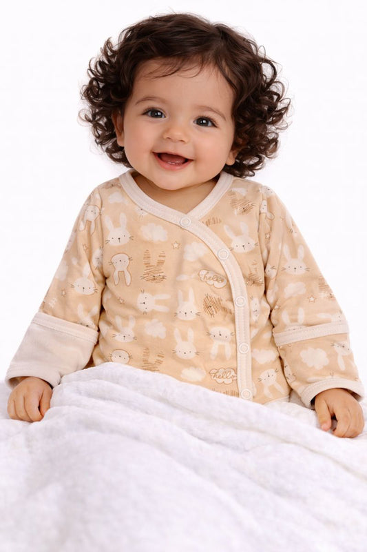 Baby Body Wickelbody mit Kratzschutz mit Hasenmuster