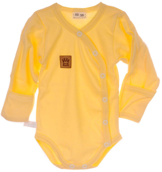Baby Body Wickelbody mit Kratzschutz in Gelb Langarmbody mit Krone