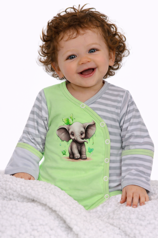 Baby Body Wickelbody mit Kratzschutz in Gerün gestreift