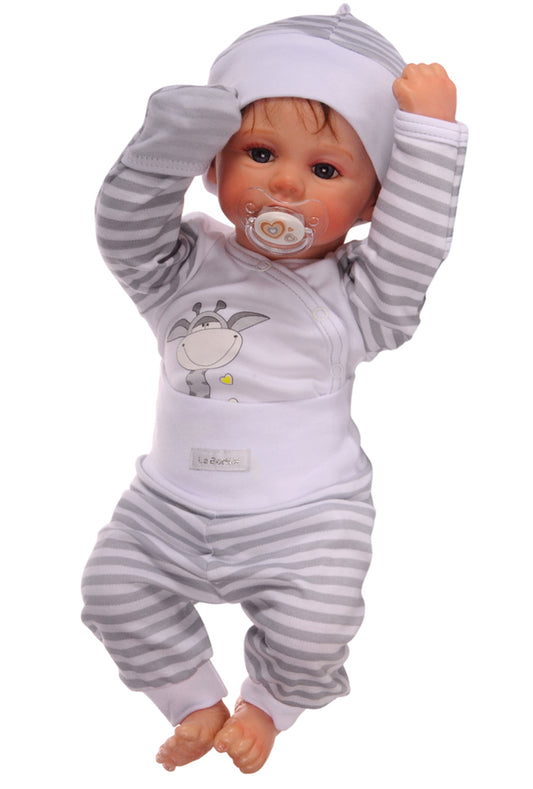 Baby Anzug Wickelbody Hose Mütze in Weiß mit Giraffen Aufdruck