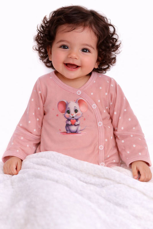 Baby Body Wickelbody langarm in Puderrosa mit Maus