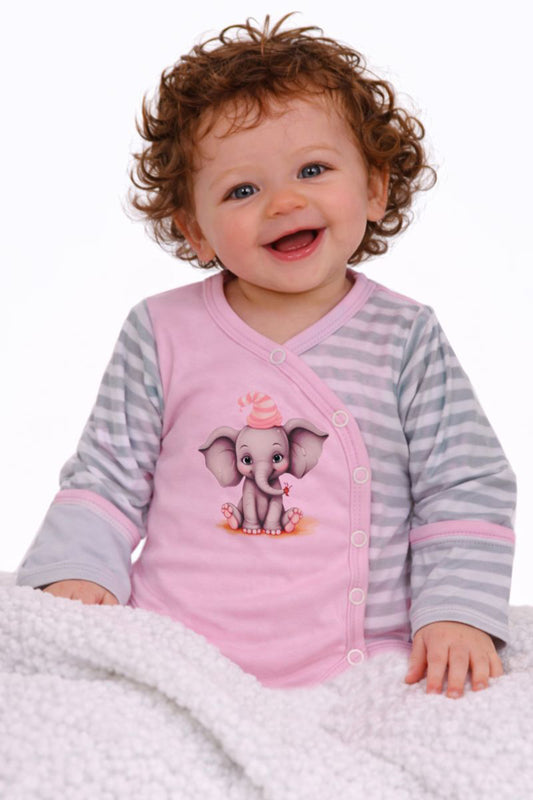 Baby Body Wickelbody mit Kratzschutz in Rosa mit Elefanten Aufdruck