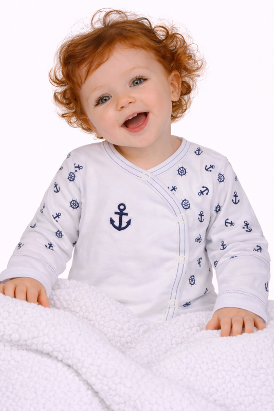 Body Baby Wickelbody mit Kratzschutz in Weiß mit Anker