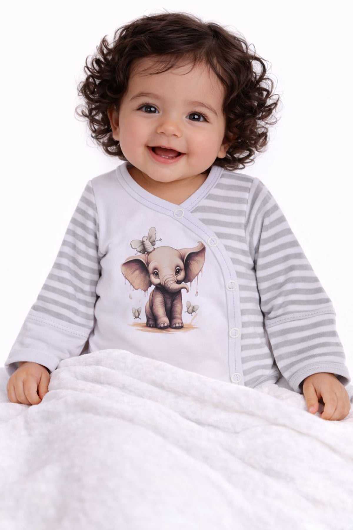 Baby Body Wickelbody langarm in Weiß gestreift