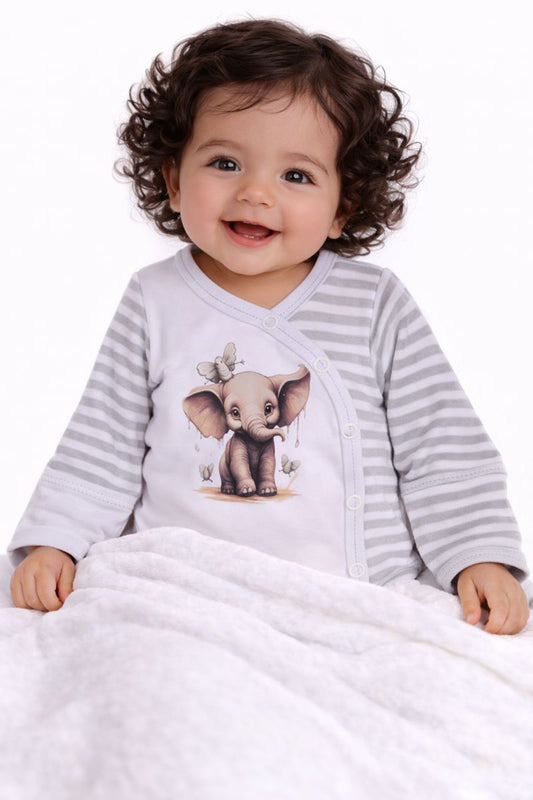 Baby Body Wickelbody langarm in Weiß gestreift