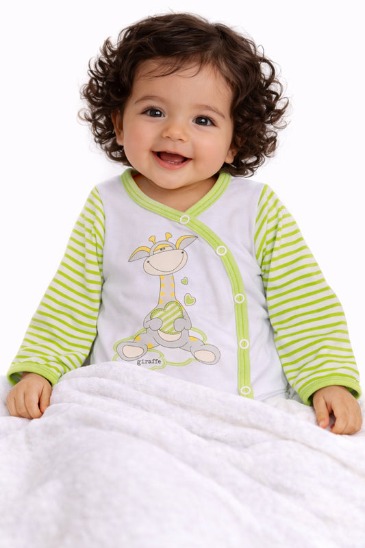 Baby Wickelbody mit Kratzschutz in weiß grün mit Giraffen Body
