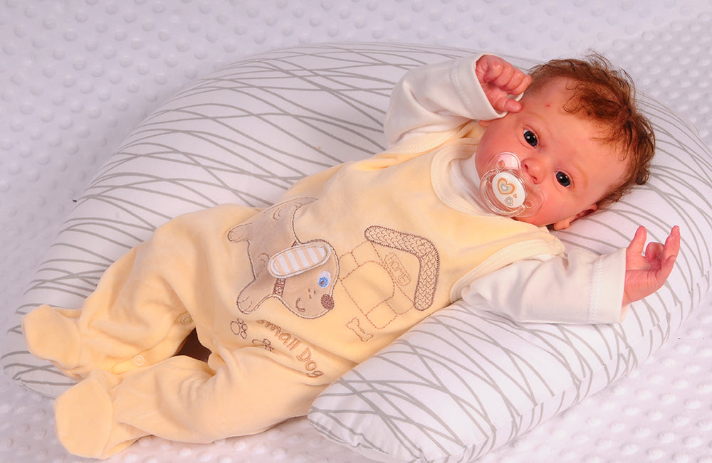 Baby Strampler Mütze Shirt Anzug in Creme mit Hunden Applikation