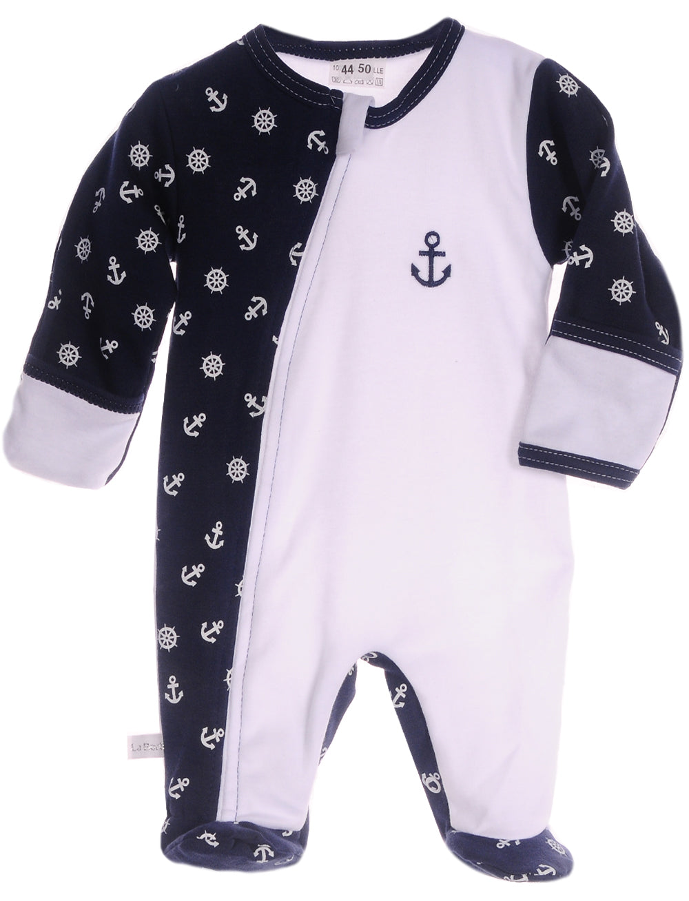Baby Strampler Schlafanzug in weiß blau mit Anker Motiv