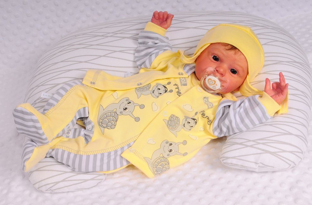 Strampler Mütze und Hemdchen Baby Anzug in Gelb mit Schnecken