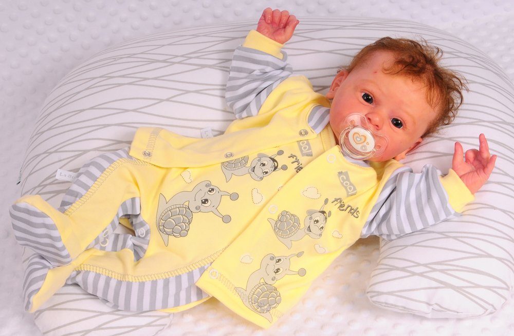 Strampler Mütze und Hemdchen Baby Anzug in Gelb mit Schnecken