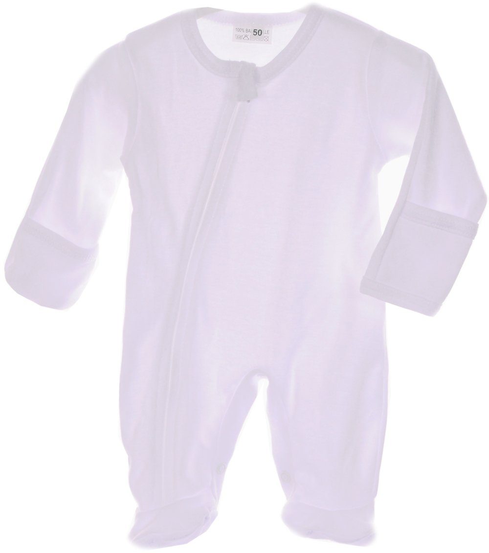 Baby Strampler Schlafanzug in Weiß mit Reißverschluss