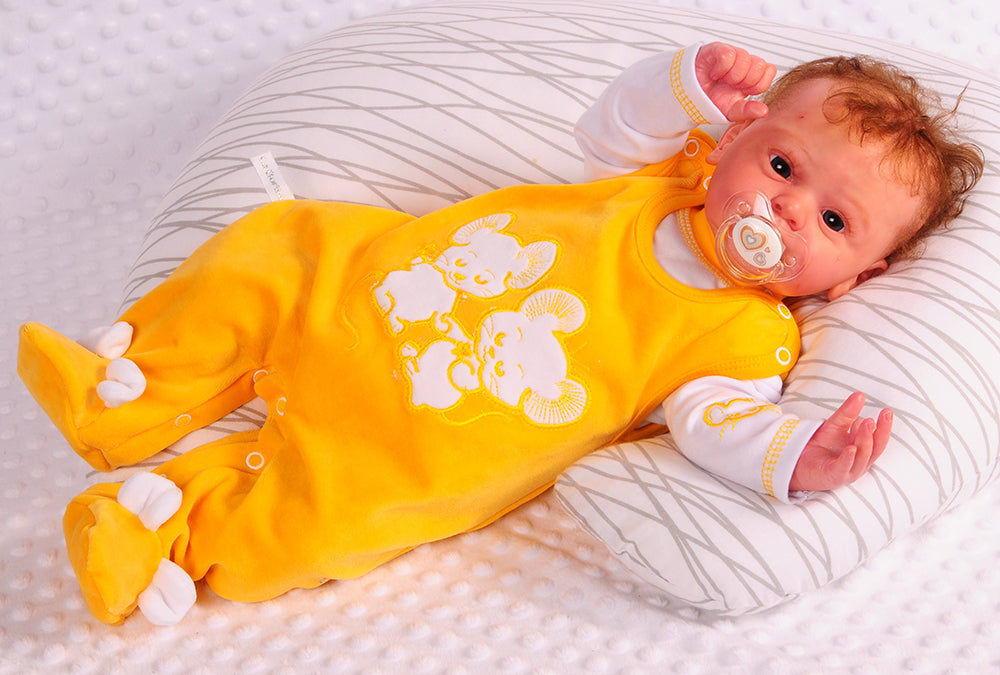 Strampler und Shirt Baby Anzug in Gelb mit Mäusen